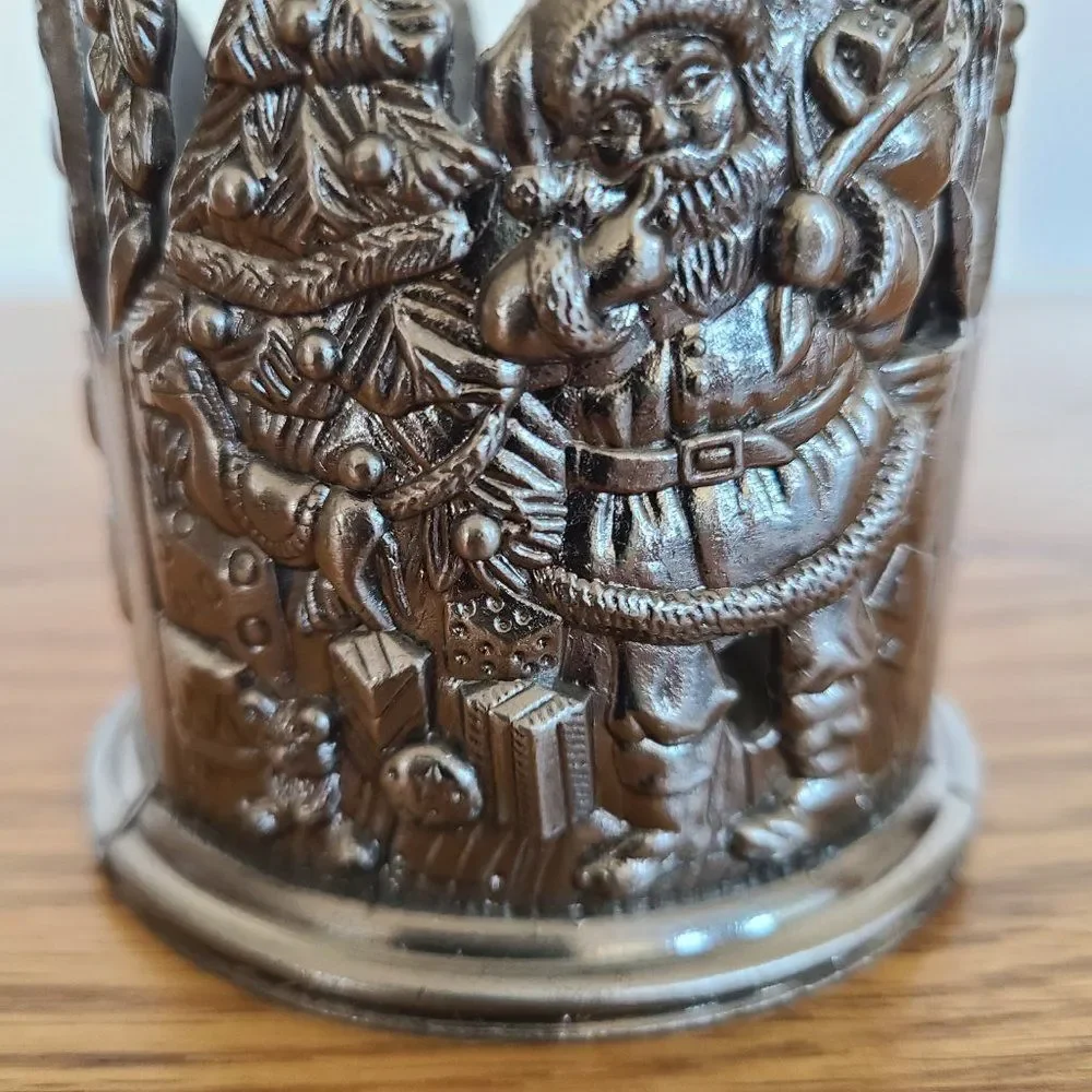Godinger Silver Art Company Pewter Christmas Holiday Santa Candle Sleeve Holder